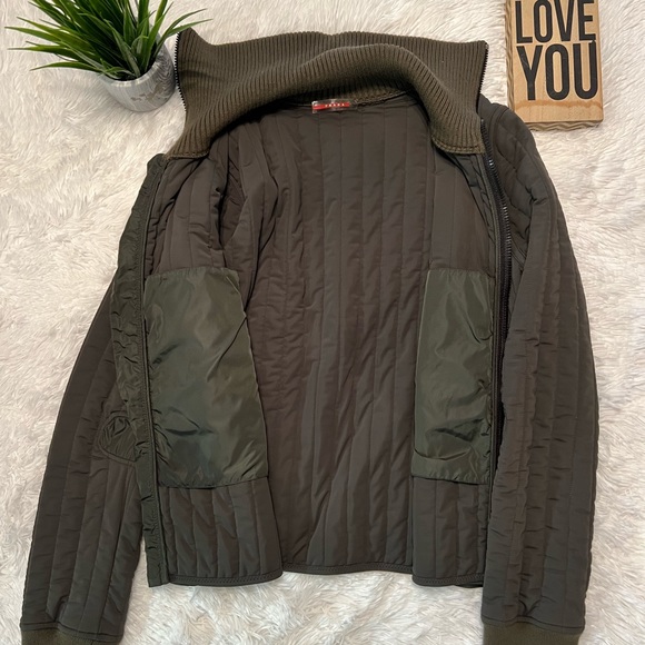 πHPπ PRADA Olive Green Quilted Double Zip Nylon Jacket - Picture 7 of 13